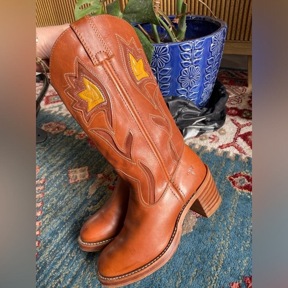 FRYE vintage Sabrina floral inlay cowboy Western boots size 6.5 - Picture 9 of 14